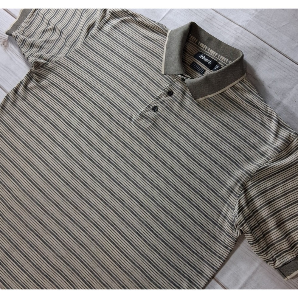 Ashworth Men's Polo Shirt XL Multi Stripe Short Sleeve Double Mercerized Cotton